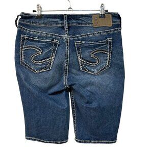 Silver Suki Fluid Denim Mid Bermuda Shorts Womens 28x11 Blue Double Stitching